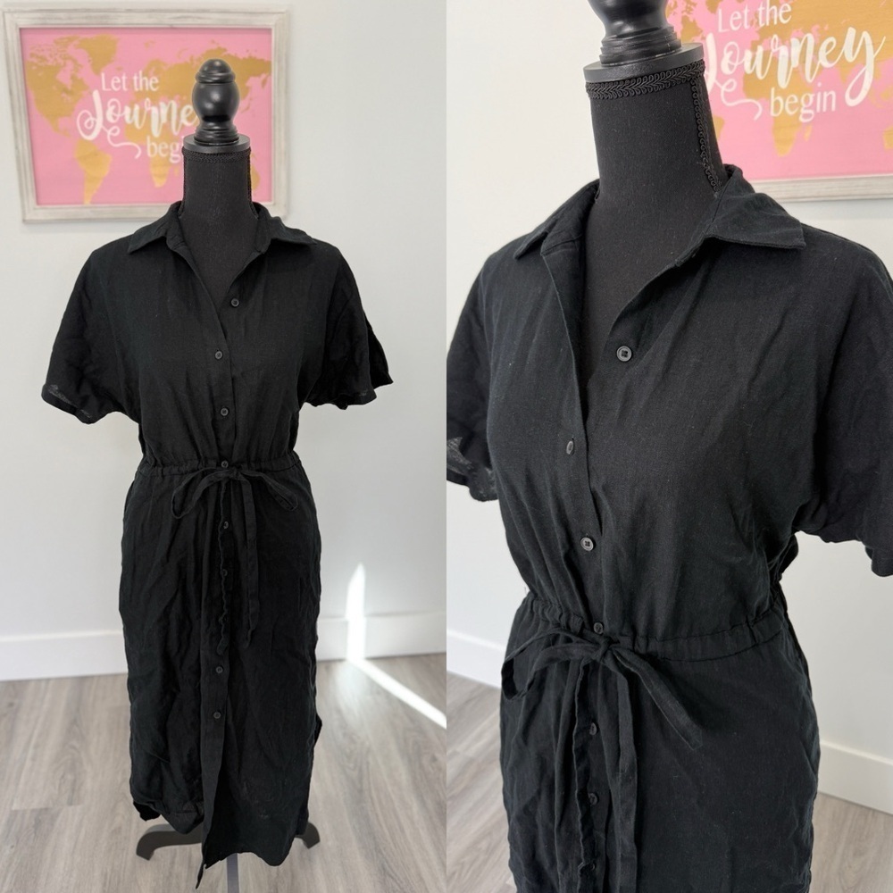 A new day Black Button Up Belted Maxi Dress with Pockets (XS)